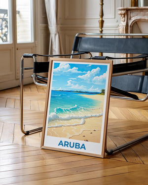 Aruba Travel Print, Beach Poster, Shore Wall Art, Tropical Island Illustration, Aruba Poster, Home Decor