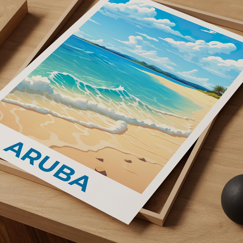 Aruba Travel Print, Beach Poster, Shore Wall Art, Tropical Island Illustration, Aruba Poster, Home Decor