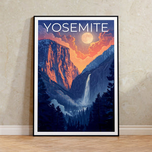 Affiche du parc national de Yosemite, impression de Yosemite, affiche de cascade, affiche de Californie, affiche de voyage en Californie, art de Yosemite, cadeau de Yosemite