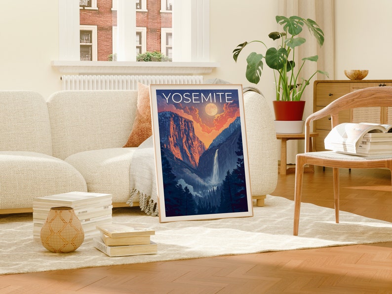 Affiche du parc national de Yosemite, impression de Yosemite, affiche de cascade, affiche de Californie, affiche de voyage en Californie, art de Yosemite, cadeau de Yosemite