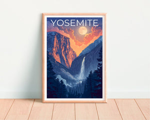 Affiche du parc national de Yosemite, impression de Yosemite, affiche de cascade, affiche de Californie, affiche de voyage en Californie, art de Yosemite, cadeau de Yosemite