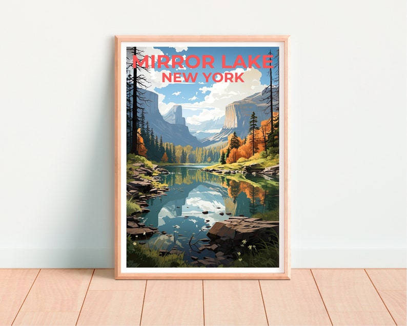 Mirror Lake Travel Poster, New York Wall Art, New York Print, Mirror Lake Poster, New York Poster, Nature Poster, Mirror Lake Art