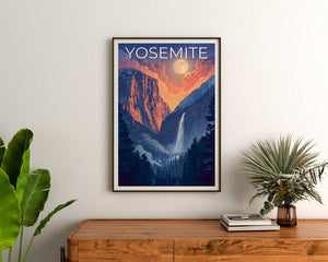 Affiche du parc national de Yosemite, impression de Yosemite, affiche de cascade, affiche de Californie, affiche de voyage en Californie, art de Yosemite, cadeau de Yosemite