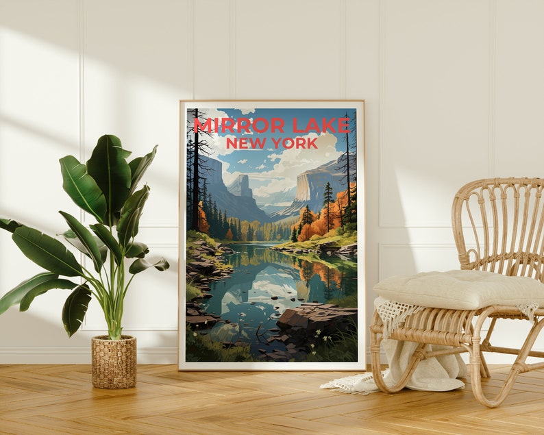 Mirror Lake Travel Poster, New York Wall Art, New York Print, Mirror Lake Poster, New York Poster, Nature Poster, Mirror Lake Art