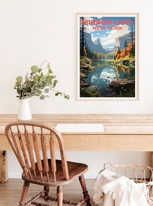 Mirror Lake Travel Poster, New York Wall Art, New York Print, Mirror Lake Poster, New York Poster, Nature Poster, Mirror Lake Art