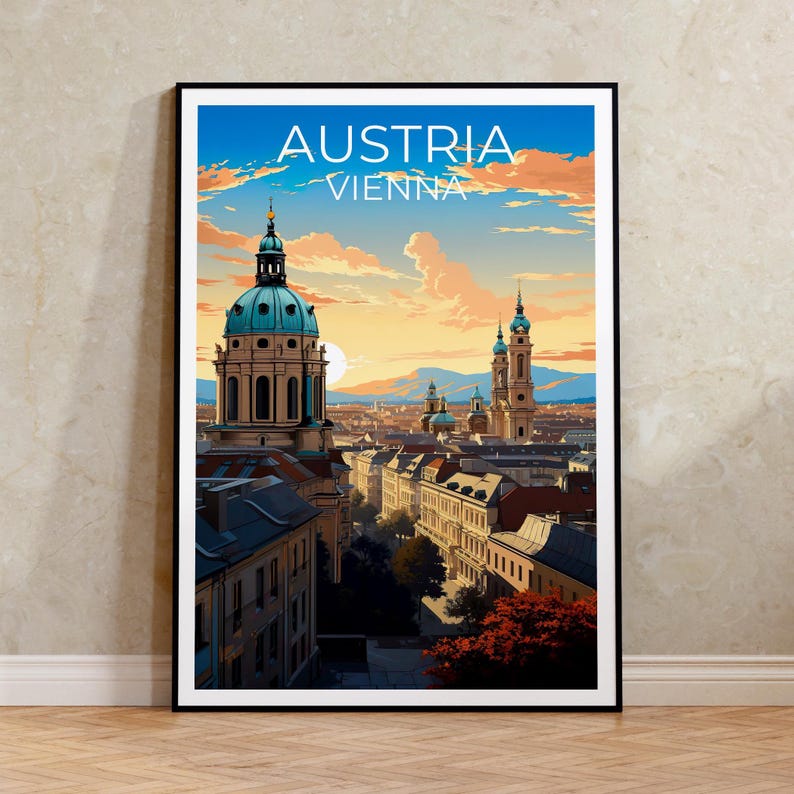 Vienna Travel Print Austria Poster Europe Wall Art Vienna Historic Illustration Vienna Poster Home Decor Birthday Gift