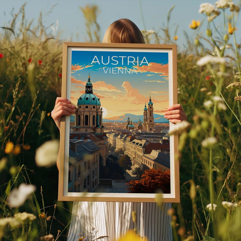 Vienna Travel Print Austria Poster Europe Wall Art Vienna Historic Illustration Vienna Poster Home Decor Birthday Gift