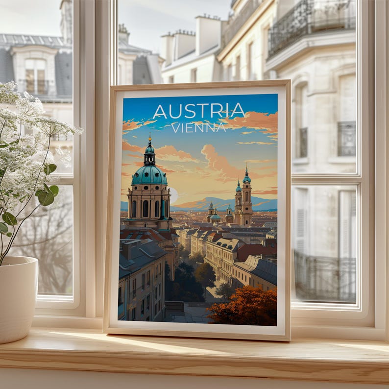 Vienna Travel Print Austria Poster Europe Wall Art Vienna Historic Illustration Vienna Poster Home Decor Birthday Gift