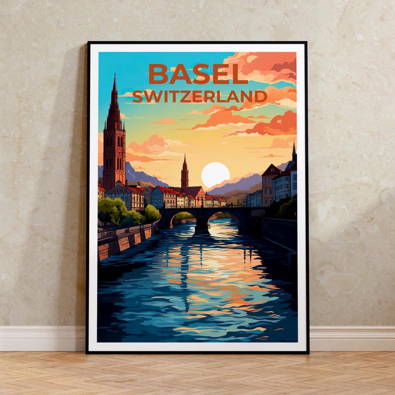 Basel Poster, Switzerland Travel Print, Europe Art, Historic City Illustration, Basel Print, Scenic Wall Art, Home Decor, Birthday Gift