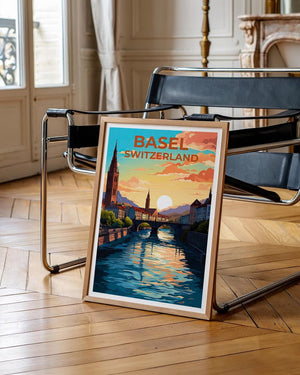 Basel Poster, Switzerland Travel Print, Europe Art, Historic City Illustration, Basel Print, Scenic Wall Art, Home Decor, Birthday Gift