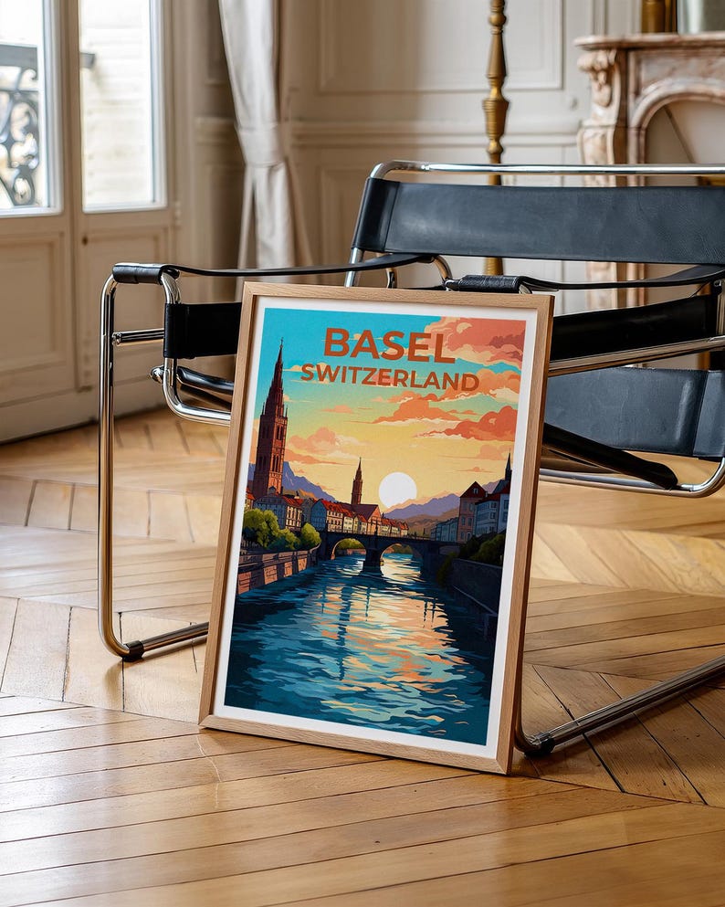 Basel Poster, Switzerland Travel Print, Europe Art, Historic City Illustration, Basel Print, Scenic Wall Art, Home Decor, Birthday Gift