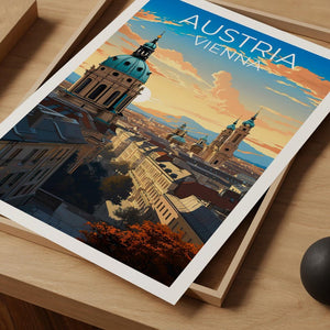 Vienna Travel Print Austria Poster Europe Wall Art Vienna Historic Illustration Vienna Poster Home Decor Birthday Gift