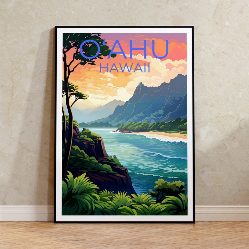 O'ahu Travel Poster, Hawaii Wall Art, Hawaii Print, O'ahu Poster, Oahu Poster, Hawaii Poster, Oahu Print