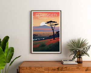 Serengeti National Park Travel Print, Tanzania Poster, Savannah Wall Art, Africa Illustration, Serengeti  Poster, Home Decor