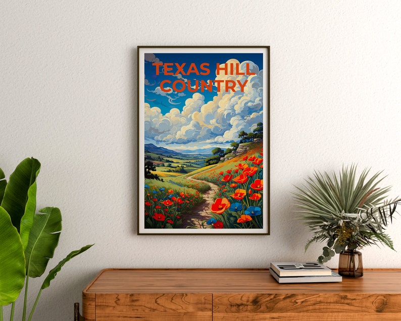 Texas Travel Poster, Texas Hill Country Wall Art, Texas Hill Country Print, Texas Poster, Texas Hill Country Poster, Flower Poster