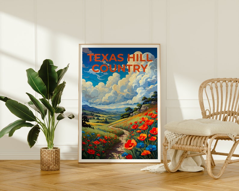 Texas Travel Poster, Texas Hill Country Wall Art, Texas Hill Country Print, Texas Poster, Texas Hill Country Poster, Flower Poster
