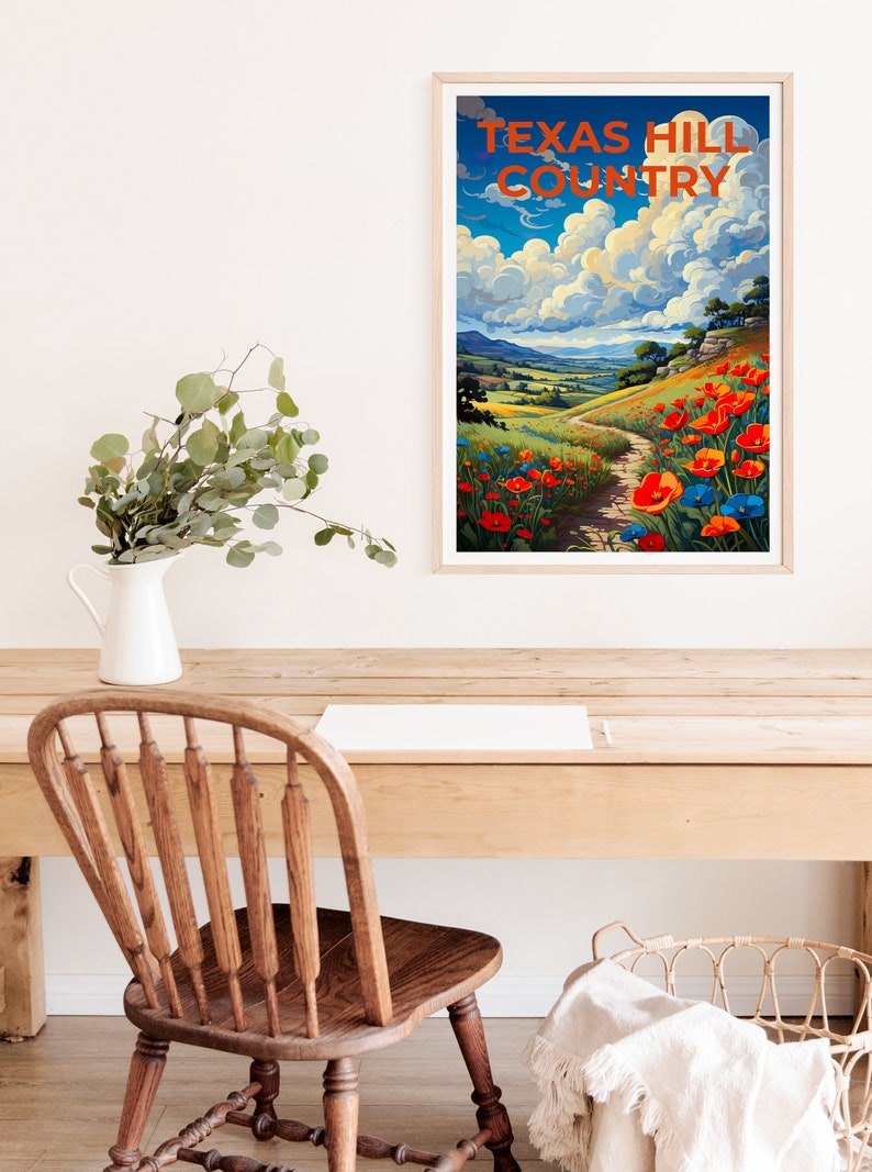 Texas Travel Poster, Texas Hill Country Wall Art, Texas Hill Country Print, Texas Poster, Texas Hill Country Poster, Flower Poster