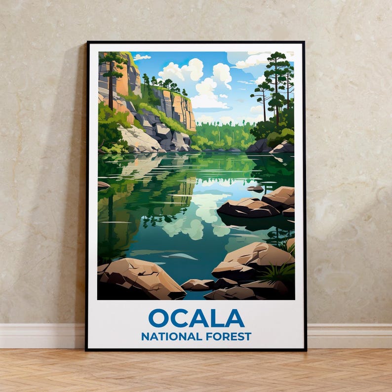 Ocala National Forest Travel Print Florida Poster Lake Wall Art Ocala Illustration Ocala Poster Home Decor Birthday Gift