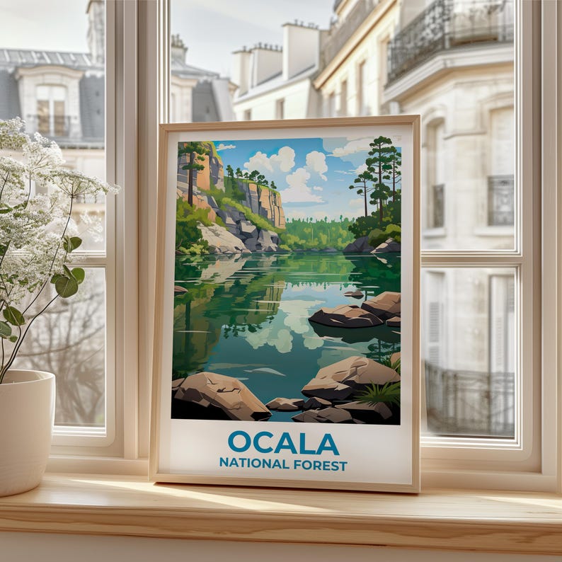 Ocala National Forest Travel Print Florida Poster Lake Wall Art Ocala Illustration Ocala Poster Home Decor Birthday Gift