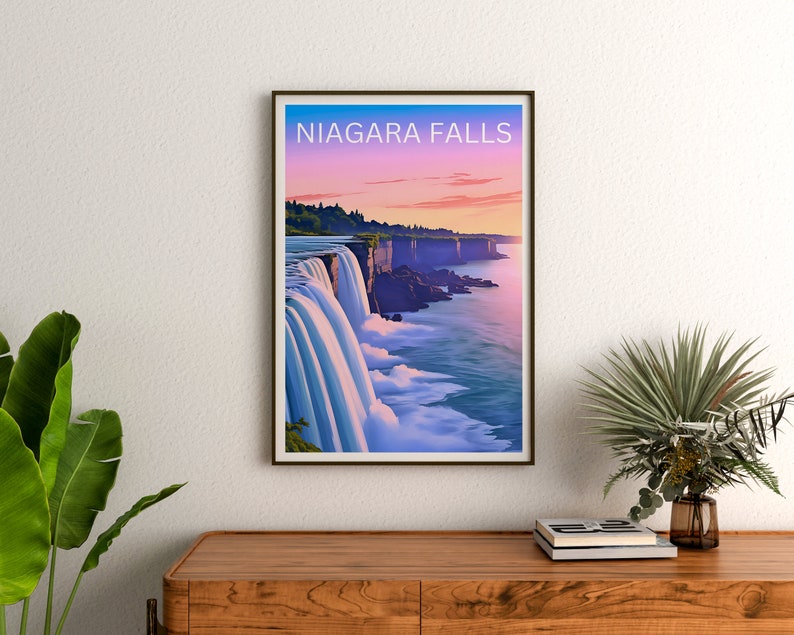 Affiche de voyage sur les chutes du Niagara, art mural de New York, impression de New York, affiche des chutes du Niagara, affiche de la nature, affiche de la cascade, art des chutes du Niagara
