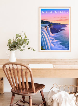 Affiche de voyage sur les chutes du Niagara, art mural de New York, impression de New York, affiche des chutes du Niagara, affiche de la nature, affiche de la cascade, art des chutes du Niagara