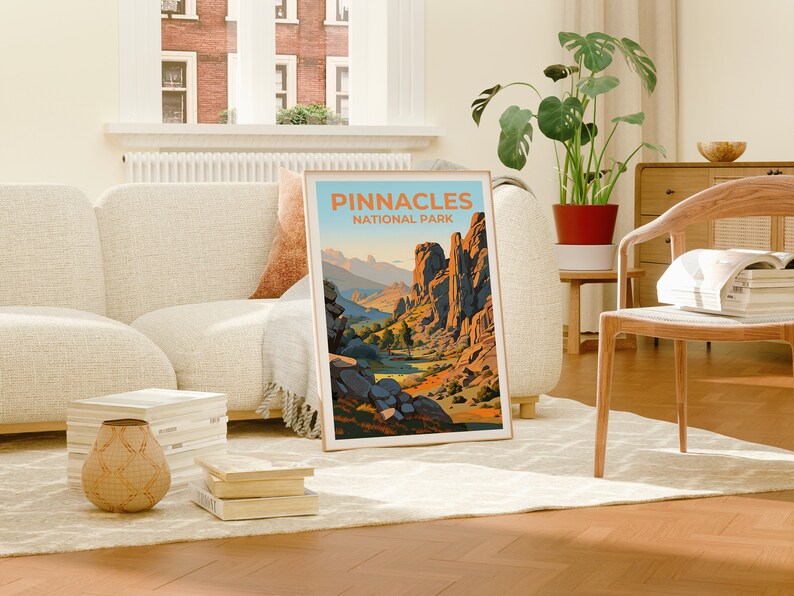 Affiche de voyage Pinnacles, art mural de Californie, impression de Californie, affiche Pinnacles, affiche nature, affiche de randonnée, art Pinnacles