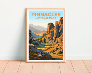 Affiche de voyage Pinnacles, art mural de Californie, impression de Californie, affiche Pinnacles, affiche nature, affiche de randonnée, art Pinnacles
