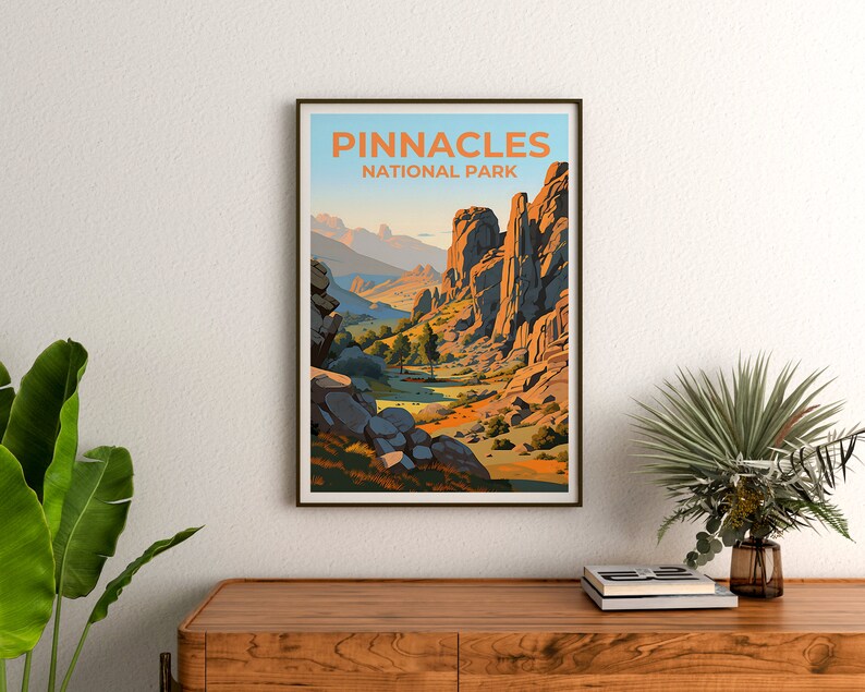 Affiche de voyage Pinnacles, art mural de Californie, impression de Californie, affiche Pinnacles, affiche nature, affiche de randonnée, art Pinnacles