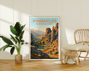 Affiche de voyage Pinnacles, art mural de Californie, impression de Californie, affiche Pinnacles, affiche nature, affiche de randonnée, art Pinnacles