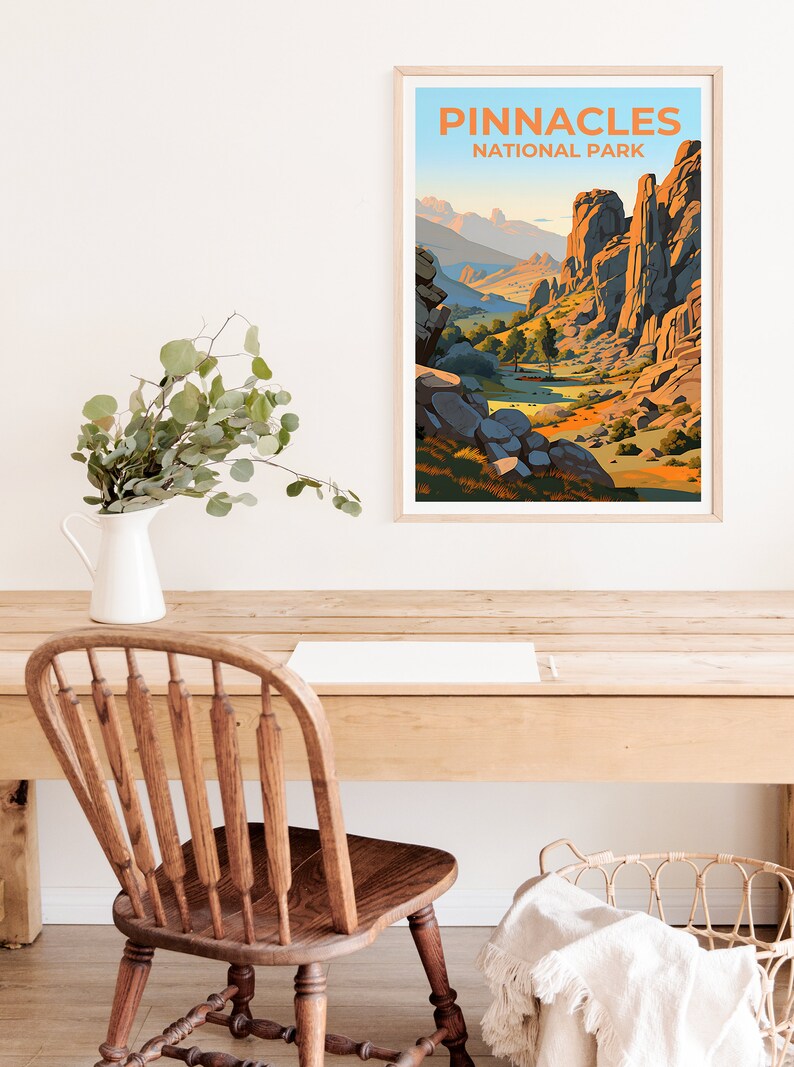 Affiche de voyage Pinnacles, art mural de Californie, impression de Californie, affiche Pinnacles, affiche nature, affiche de randonnée, art Pinnacles