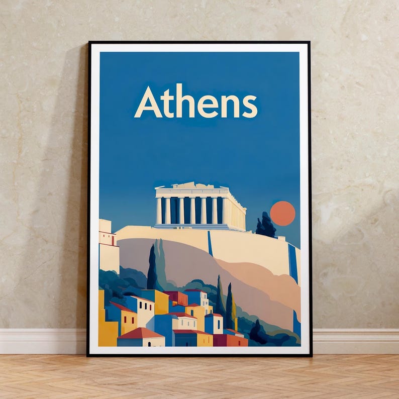 Athens Poster, Greece Travel Print, Parthenon Art, Acropolis Illustration, Europe City Poster, Scenic Wall Art, Home Decor, Birthday Gift
