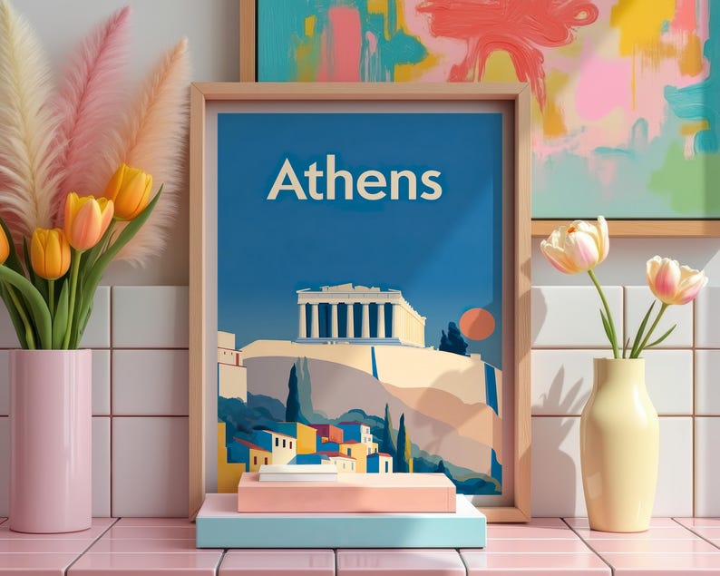 Athens Poster, Greece Travel Print, Parthenon Art, Acropolis Illustration, Europe City Poster, Scenic Wall Art, Home Decor, Birthday Gift