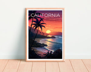 Affiche de voyage en Californie, art mural de plage, impression de rivage, affiche de Californie, affiche de plage, affiche de montagne, art de Californie