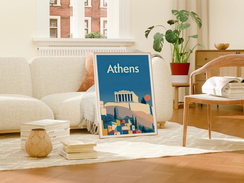 Athens Poster, Greece Travel Print, Parthenon Art, Acropolis Illustration, Europe City Poster, Scenic Wall Art, Home Decor, Birthday Gift