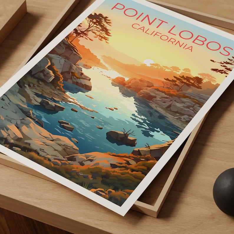 Point Lobos Reiseposter, Kalifornien Wandkunst, Kalifornien Druck, Point Lobos Poster, Natur Poster, Wanderposter, Point Lobos Kunst