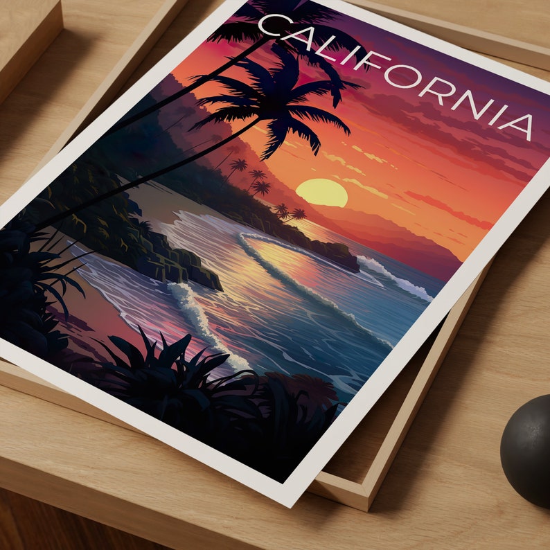 Affiche de voyage en Californie, art mural de plage, impression de rivage, affiche de Californie, affiche de plage, affiche de montagne, art de Californie
