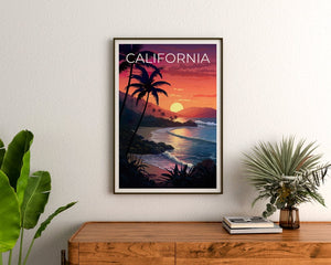 Affiche de voyage en Californie, art mural de plage, impression de rivage, affiche de Californie, affiche de plage, affiche de montagne, art de Californie