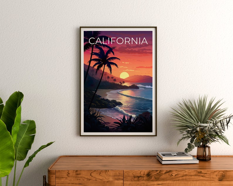 Affiche de voyage en Californie, art mural de plage, impression de rivage, affiche de Californie, affiche de plage, affiche de montagne, art de Californie
