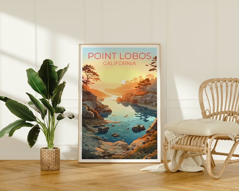 Point Lobos Reiseposter, Kalifornien Wandkunst, Kalifornien Druck, Point Lobos Poster, Natur Poster, Wanderposter, Point Lobos Kunst