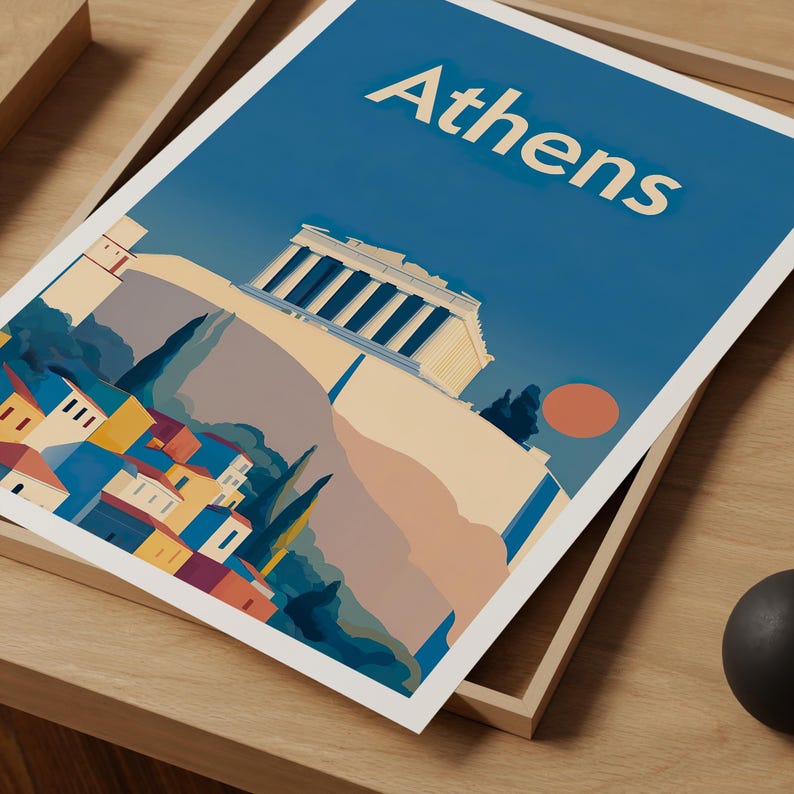 Athens Poster, Greece Travel Print, Parthenon Art, Acropolis Illustration, Europe City Poster, Scenic Wall Art, Home Decor, Birthday Gift