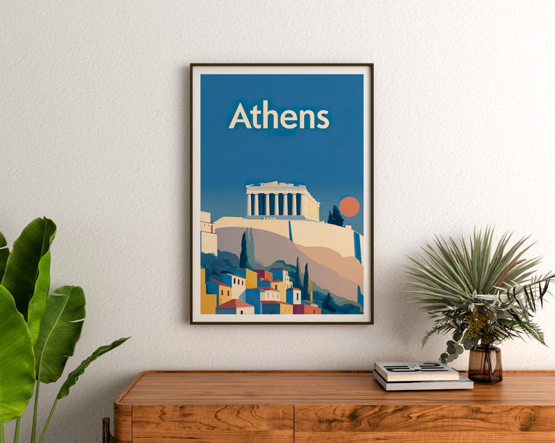 Athens Poster, Greece Travel Print, Parthenon Art, Acropolis Illustration, Europe City Poster, Scenic Wall Art, Home Decor, Birthday Gift