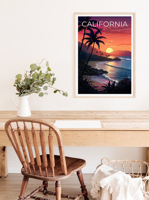 Affiche de voyage en Californie, art mural de plage, impression de rivage, affiche de Californie, affiche de plage, affiche de montagne, art de Californie