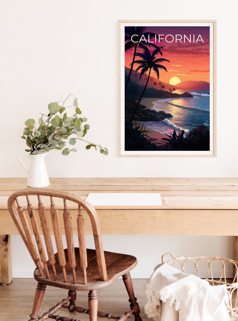 Affiche de voyage en Californie, art mural de plage, impression de rivage, affiche de Californie, affiche de plage, affiche de montagne, art de Californie