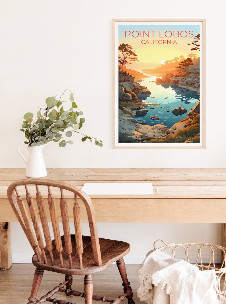 Point Lobos Reiseposter, Kalifornien Wandkunst, Kalifornien Druck, Point Lobos Poster, Natur Poster, Wanderposter, Point Lobos Kunst