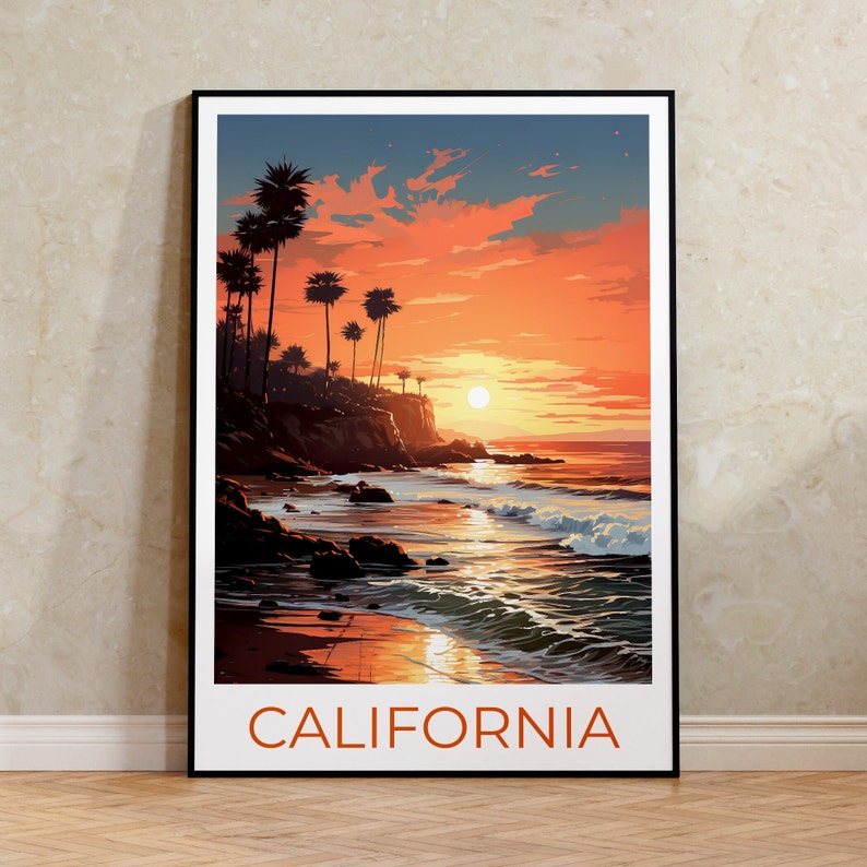 Affiche de voyage en Californie, art mural de plage, impression de plage, affiche de Californie, affiche de la côte, affiche cadeau de voyage, cadeau d'anniversaire