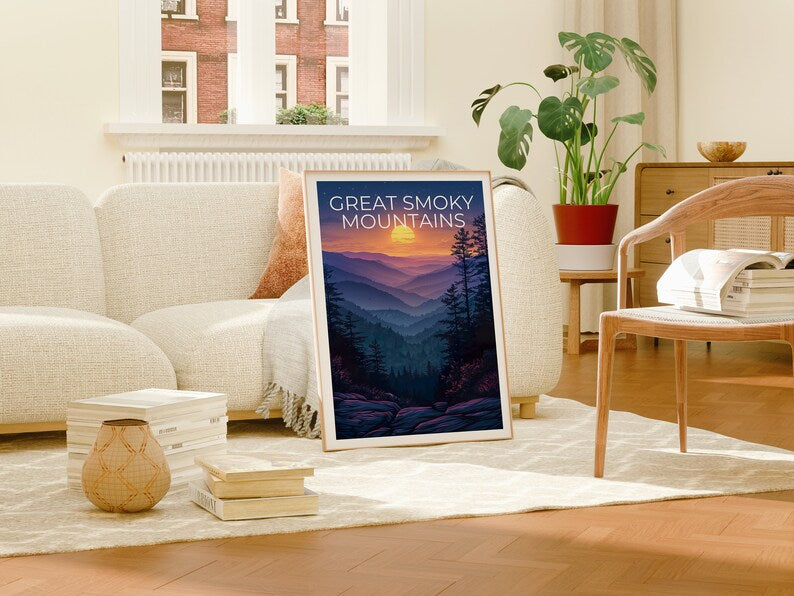 Affiche Great Smoky Mountains, Impression Smoky Mountains, Affiche Tennessee, Affiche Caroline du Nord, Affiche de randonnée, Affiche de montagne