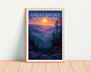 Affiche Great Smoky Mountains, Impression Smoky Mountains, Affiche Tennessee, Affiche Caroline du Nord, Affiche de randonnée, Affiche de montagne
