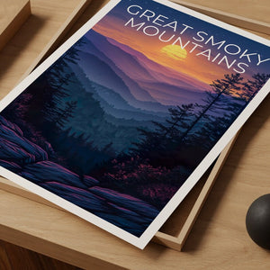 Affiche Great Smoky Mountains, Impression Smoky Mountains, Affiche Tennessee, Affiche Caroline du Nord, Affiche de randonnée, Affiche de montagne