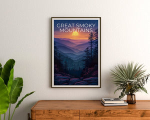 Affiche Great Smoky Mountains, Impression Smoky Mountains, Affiche Tennessee, Affiche Caroline du Nord, Affiche de randonnée, Affiche de montagne
