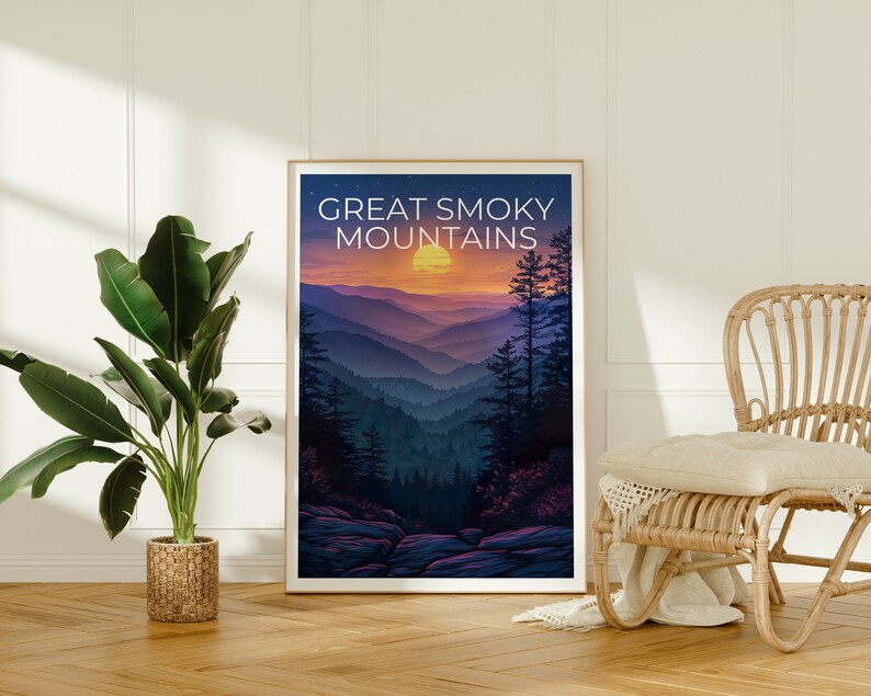 Affiche Great Smoky Mountains, Impression Smoky Mountains, Affiche Tennessee, Affiche Caroline du Nord, Affiche de randonnée, Affiche de montagne